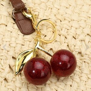 Gold and Red Cherry Keychain